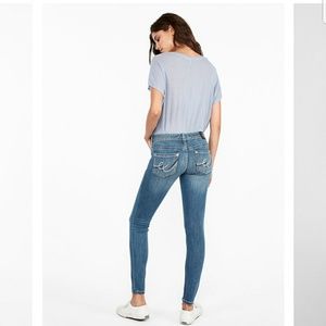 Low rise thick stitch stretch jean leggings